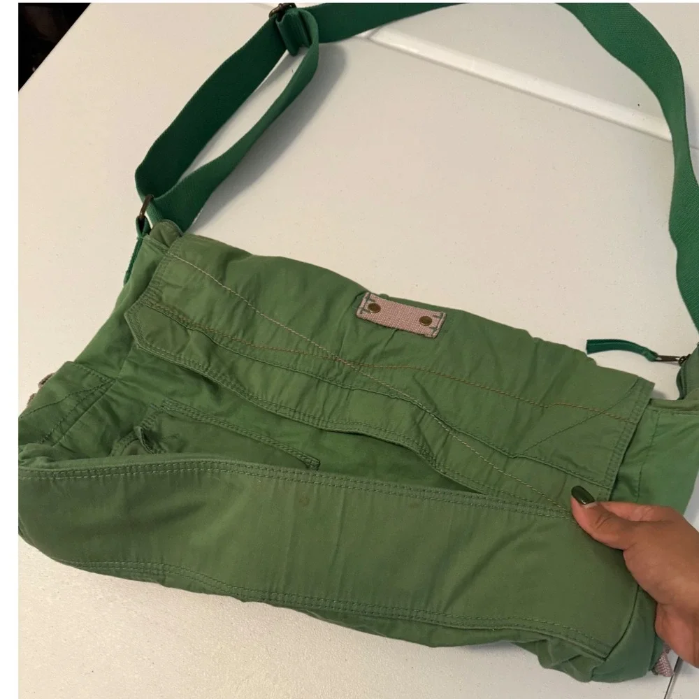 Old Navy Green Canvas Messenger Bag Y2K Utility Crossbody Cargo School Bag ss